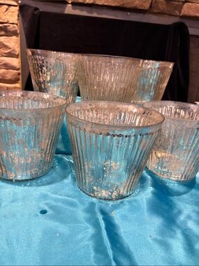 6 Pottery Barn 5”x6” Silver Splashed Pots